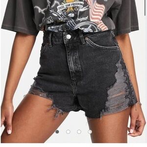 Topshop Shorts Women’s Size 2 Black Denim Gothcore Whimsygoth Moto Boho